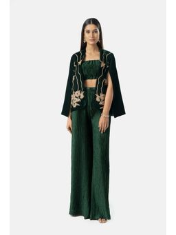 Khushboo & Pankaj - Green Emerald Velvet Embroidered Cape Jacket