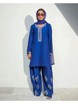 Khushboo & Pankaj - Blue Luxe Embroidered Farshi Kurta with Pant and Dupatta