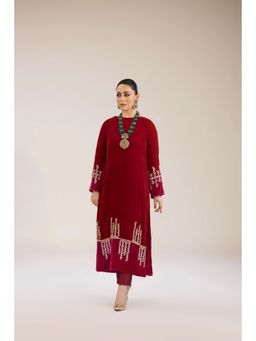 Khushboo & Pankaj - Ruby Velvet Embroidered Kurta with Pant
