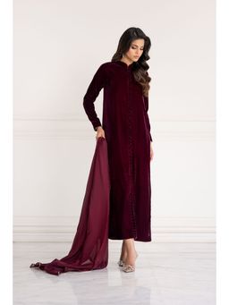 Khushboo & Pankaj - Maroon Luxe Velvet Kurta with Pant and Dupatta