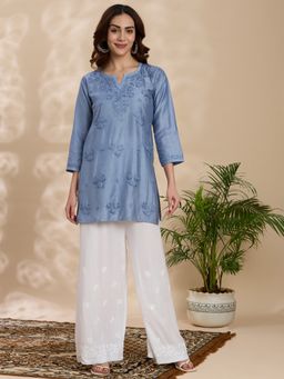 THREZO - Modal Chanderi Women's Short Kurta - Grey