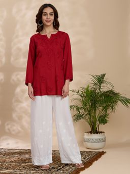 THREZO - Rayon Viscose Women's Short Kurta - Red