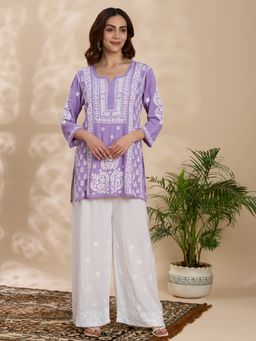 THREZO - Rayon Chikankari Women's Short Kurta - Lavender