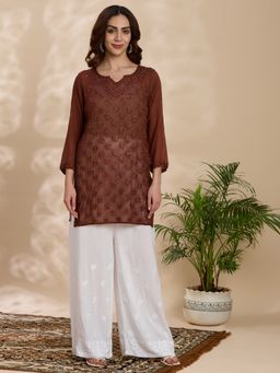 THREZO - Viscose Georgette Women's Short Kurta - Brown