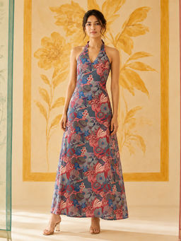 Spring Soul - Multi-Colour Multi-coloured Abstract Halter Neck Dress