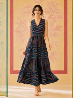Spring Soul - Blue Cotton Tiered Dress