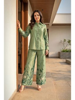 WOOMN - Green Mul Chanderi Co-Ord's Set