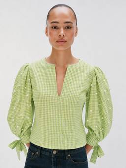 Twenty Dresses by Nykaa Fashion - Green Checks Pearl Embellished Top