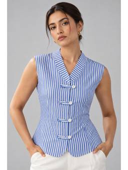 Twenty Dresses by Nykaa Fashion - White and Blue Stripes Top
