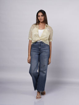 French Theory - Sheer Striped Button-Down Tied Shirt & Camisole