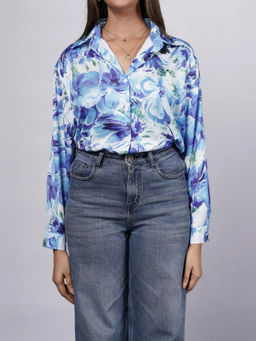 French Theory - Wacky Patterns Printed Satin Oversized Shirt