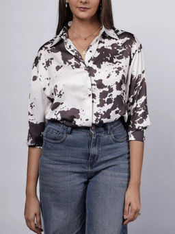 French Theory - Wacky Patterns Printed Satin Oversized Shirt