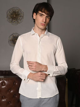 Odette - White Solid Cotton Poplin Formal Shirt for Men