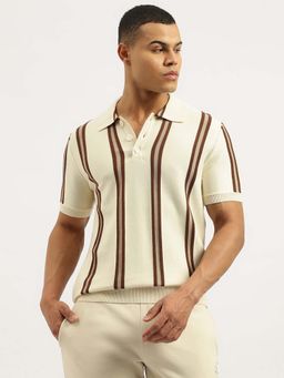 United Colors of Benetton - Men Stripes Beige Collar Neck Polo T-Shirt