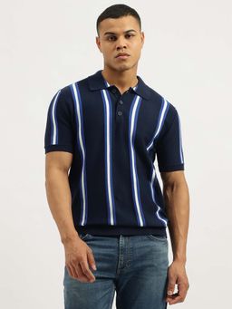 United Colors of Benetton - Men Stripes Blue Collar Neck Polo T-Shirt