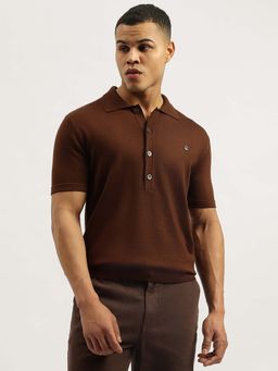 United Colors of Benetton - Men Solid Brown Collar Neck Polo T-Shirt