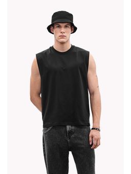 Snitch - Black Solid Sleeveless Regular Casual T-Shirt for Men