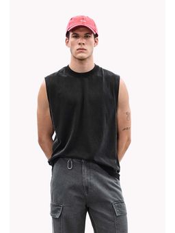 Snitch - Black Solid Sleeveless Regular Casual T-Shirt for Men