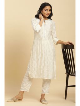 W - Women Green Floral Print Cotton Co-Ord Kurta Set With Slim Pant