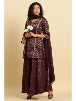 W - Women Blue Floral Print Rayon Co-Ord Kurta Set With Parallel Pant