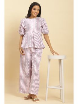 W - Purple Stripes Top & Straight Pants (Set of 2)