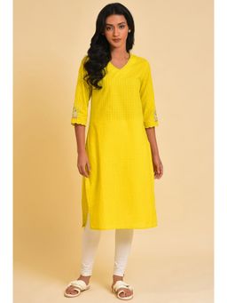 W - Yellow Embroidered Kurta & Tight (Set of 2)
