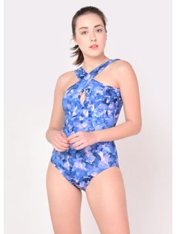 The Dance Bible - Printed Blue Tie-dye Keyhole Design Bodysuit Leotard