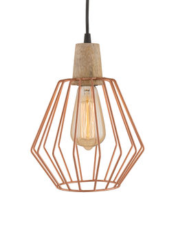 Homesake - Copper Metal Cubist Cage Wood Pendant Light