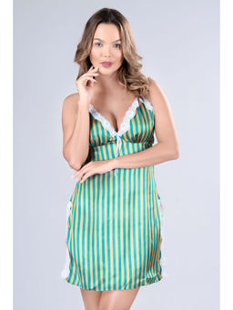 Herryqeal - Women Lingerie Satin Lace Babydoll Silk Sleepwear Side Slit Nightwear (Set of 2)