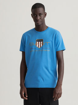 GANT - Men Blue Logo Printed Regular Fit Crew T-shirt