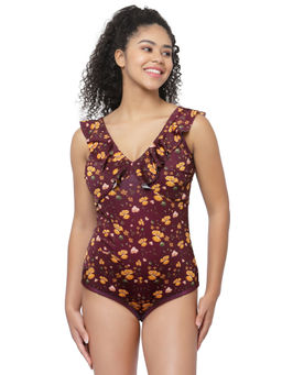 Cukoo - Padded Maroon Floral Criss cross Back Swimsuit