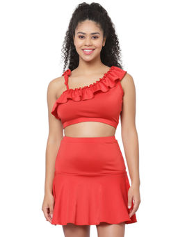 Cukoo - Padded Red Two Piece Skirtini Swimwear (Set of 2)