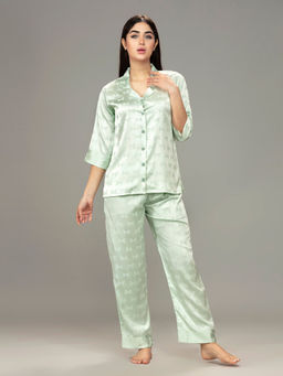 Velure - Bow Print Satin Night Suit (Set of 2)