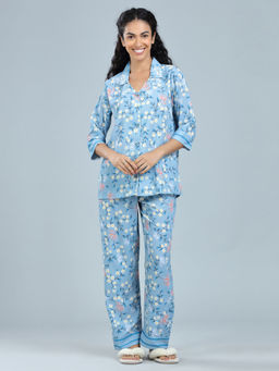 Velure - Blossom Print Satin Night Suit (Set of 2)