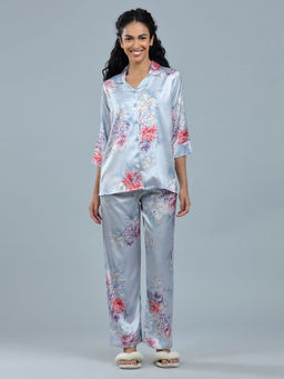 Velure - Floral Print Satin Night Suit (Set of 2)