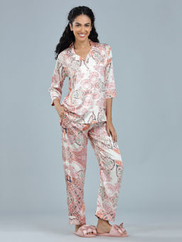 Velure - Geometrical Print Satin Night Suit (Set of 2)