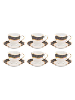 HITKARI POTTERIES - Porcelain Black Velvey Cups & Saucer Set For 6 Premium Quality - Set Of 6