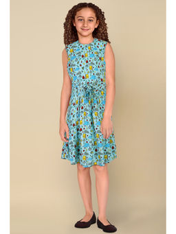 Allen Solly - Girls Blue Print Regular Fit Casual Dress (Set of 2)