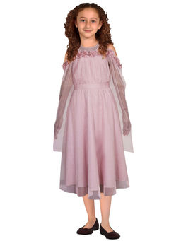 Allen Solly - Girls Peach Embellished Regular Fit Party Midi Frock