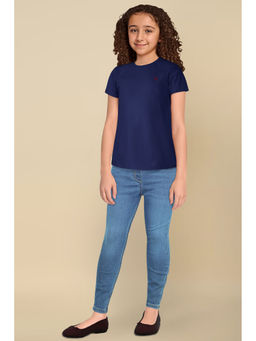 Allen Solly - Girls Navy Blue Solid Casual T-Shirt