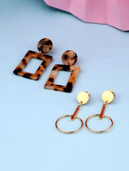 Lilly & Sparkle - Gold Toned Tiger Acetate And Gold Dangler Earrings (Set of 2)
