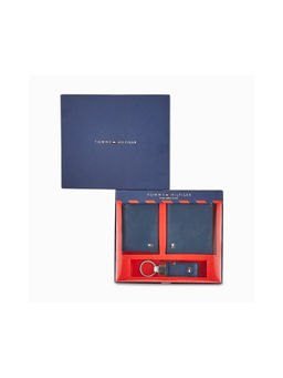 Tommy Hilfiger - Leather Combo Gift Set - Global Coin Wallet And Card Holder And Key Fob Navy Color