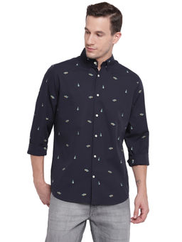 GANT - Navy Blue Printed Collar Neck Shirt