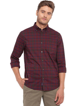 GANT - Maroon Checks Collar Neck Shirt