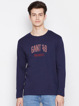 GANT - Navy Blue Printed Round Neck T-Shirt