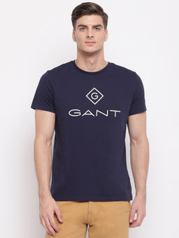 GANT - Navy Blue Printed Round Neck T-Shirt