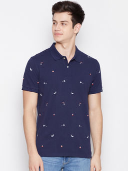 GANT - Navy Blue Printed Polo T-Shirt
