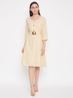 Madame - Women Empire Waist Beige Dress