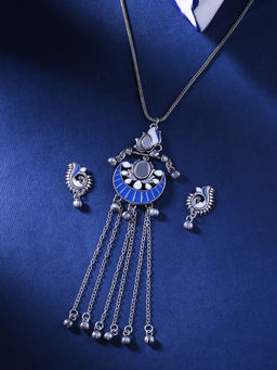 Voylla - Indigo Affair Tassels Drop Pendant Set