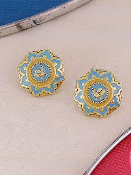 Voylla - Gold Gwalior Floral Stud Earrings